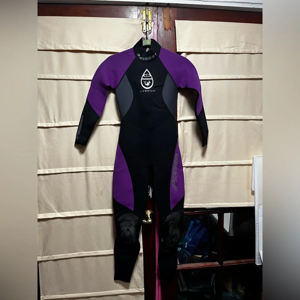 Purple and Black scuba suit Swimwear with Full-Length Design
